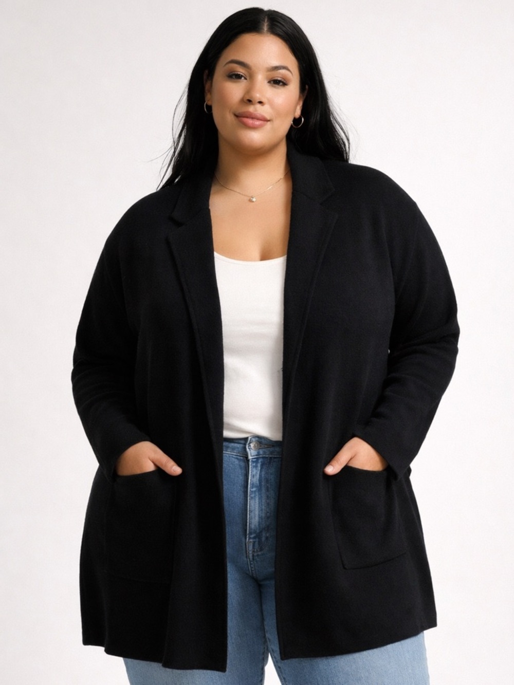 J.Crew Black Wool Blend Open Cardigan Blazer Jacket XXL Plus Sz Minimalist Chic